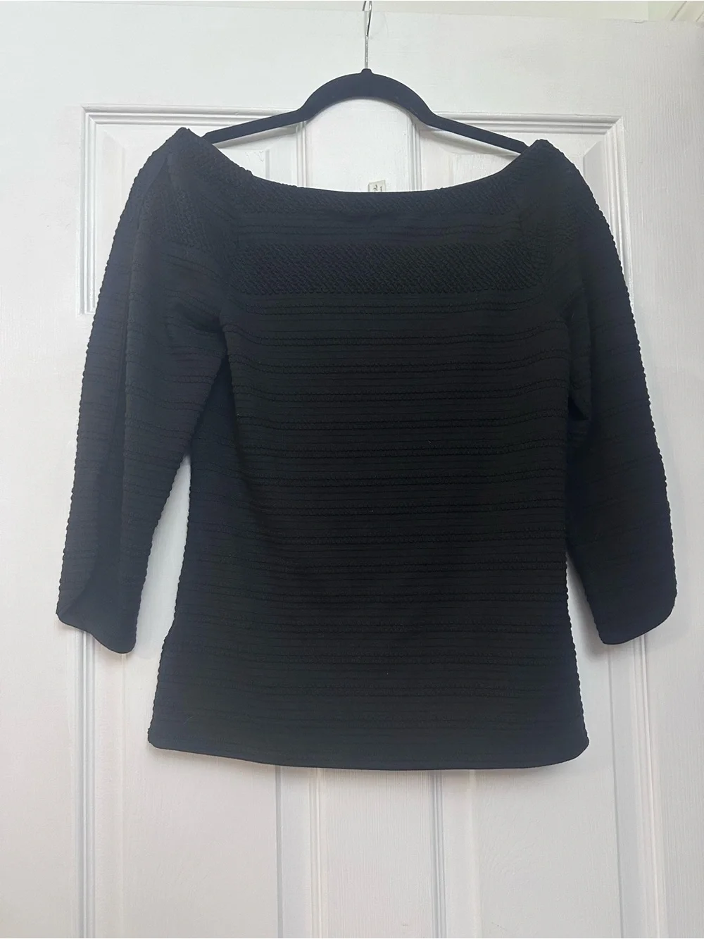 Anthropologie Meadow Rue Black 3/4 Sleeve Textured Off the Shoulder Top Small